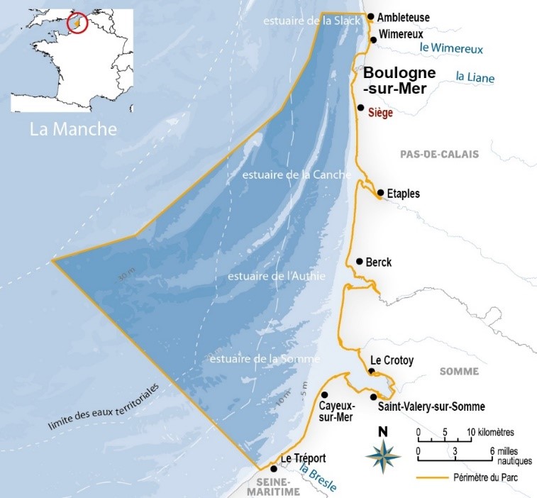 Carte du Parc naturel marin des estuaires picards et de la mer d’Opale