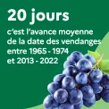20 jours, c'est l'avance moyenne de la date des vendanges entre 1965-1974 et 2013-2022