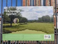 Panneau pédagogique sur lequel figure une photo du bocage ligérien