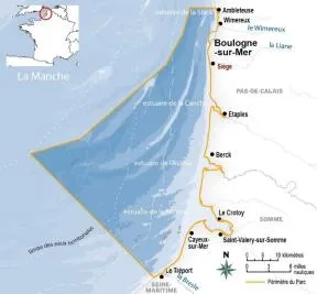 Carte du périmètre du Parc naturel marin des estuaires picards et mer d'Opale