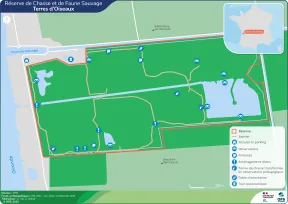 Carte du périmètre de la Réserve de chasse et de faune sauvage de Terres d'Oiseaux
