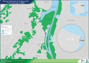 Carte du périmètre de la Réserve nationale de chasse et de faune sauvage du Rhin