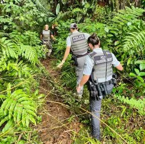 Photos de trois inspecteurs de l'environnement du Service départemental de l'OFB en Martinique en action
