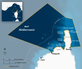 Carte du périmètre du Parc naturel marin du Cap Corse et de l'Agriate