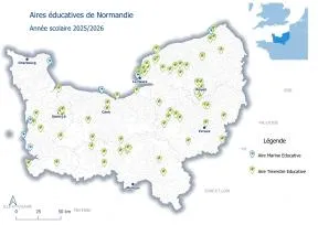 Carte des aires éducatives en Normandie pour l'année 2025-2026