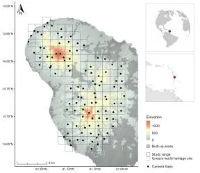 Carte de la zone d'étude en Martinique indiquant les stations (voir description)