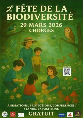 Affiche de présentation de la 2ème fête de la biodiversité : animations, projections, conférences, stands et expositions gratuits