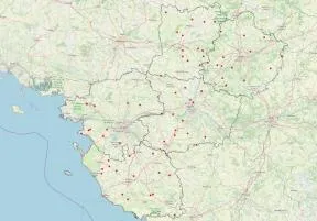 Carte représentant les 268 mailles de 1 km² du DSB en Pays de la Loire