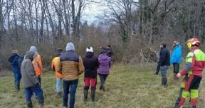 Photo de personnes devant une haie