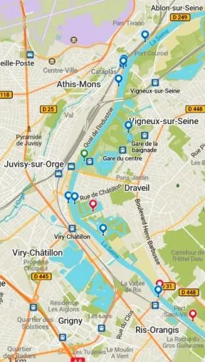 Figure 3: Position des usagers contrôlés sur le tronçon entre l'écluse d'Evry et d'Ablon