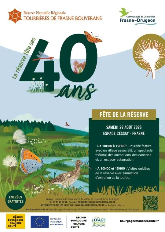 Affiche des 40 ans de la Réserve naturelle régionale des tourbières de Frasne-Bouverans (Doubs)