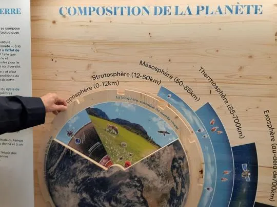 Un panneau de la Tournée Climat et Biodiversité