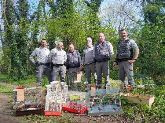 Des policiers de l'environnement posent devant les saisies