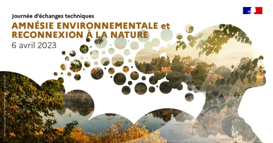 Image de décoration - visuel de l'évèvement : titre, date, et image de paysage détourée en forme de tete humaine dont des cercles partent de l'arrière de la tête